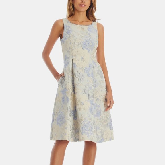 ADRIANNA PAPELL Floral Jacquard Fit And Flare Dress - Picture 6 of 10